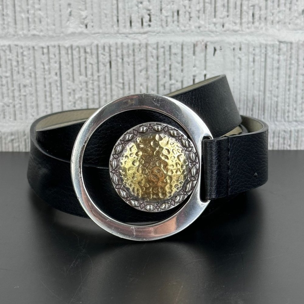 Chico's Black Belt with Silver Ring and Gold Medallion
